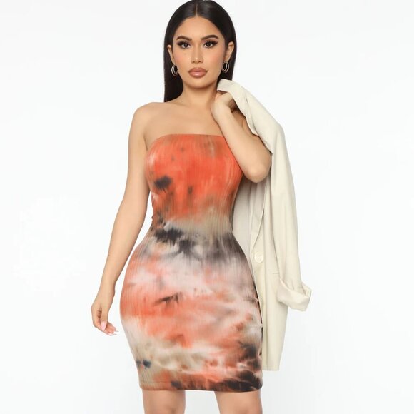 NWT! FASHION NOVA "Sun Kissed" Tie Dye Stretch Bodycon Ribbed Mini Dress - Picture 1 of 4